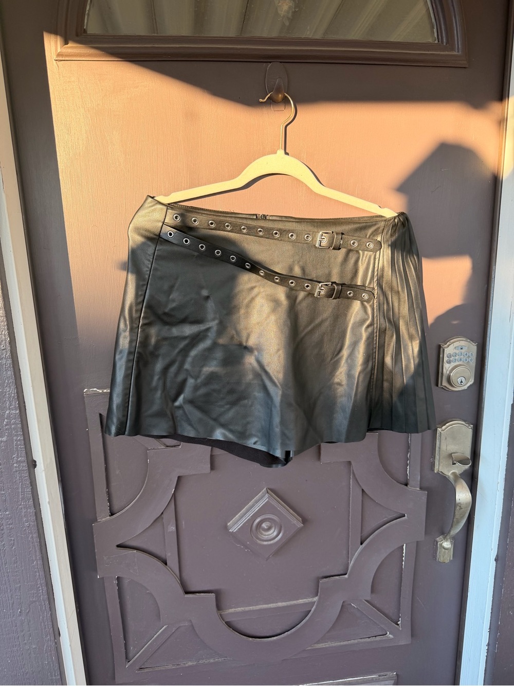 Zara Black Faux Leather Mini Skirt with Buckle Straps